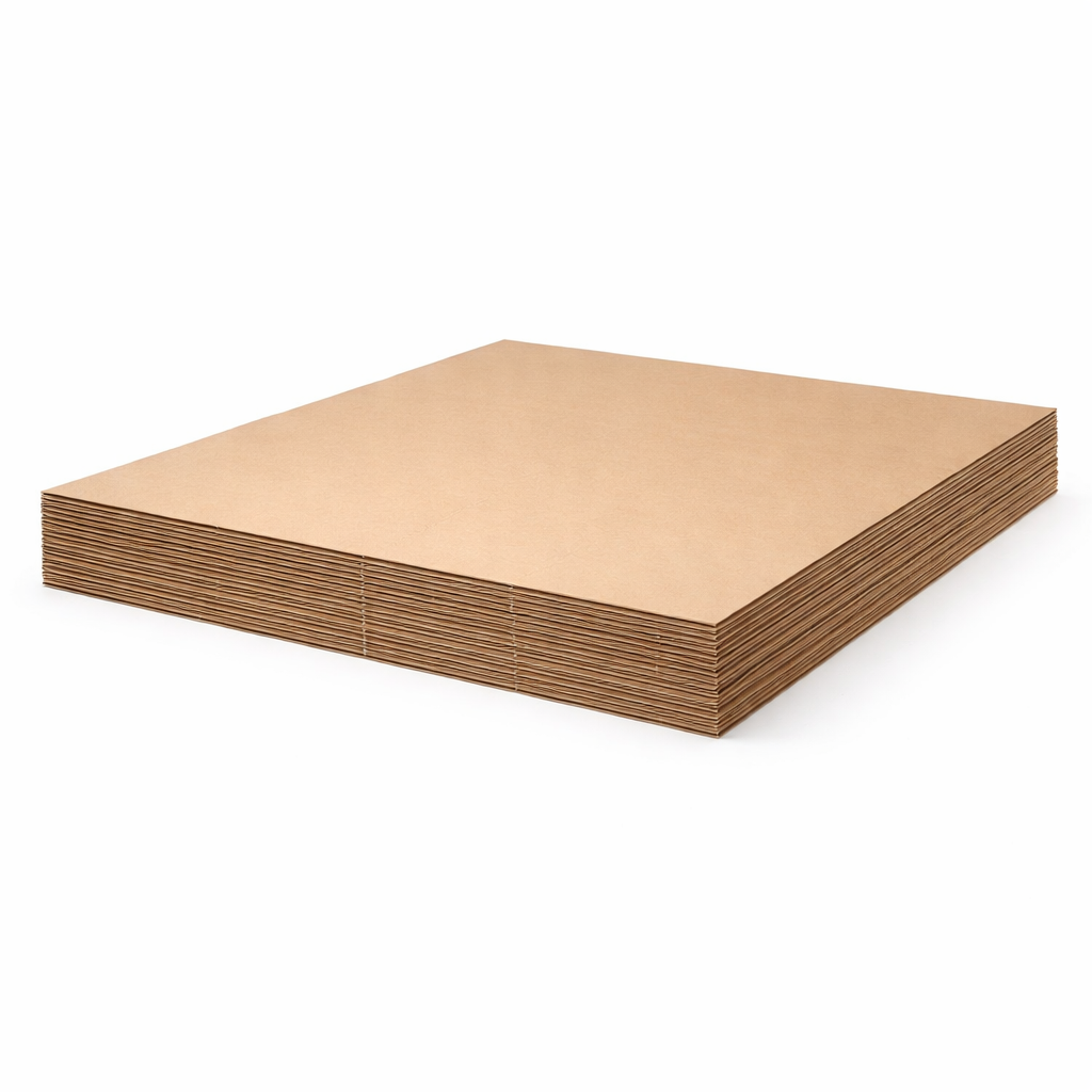 Stack of brown cardboard sheets on a white background