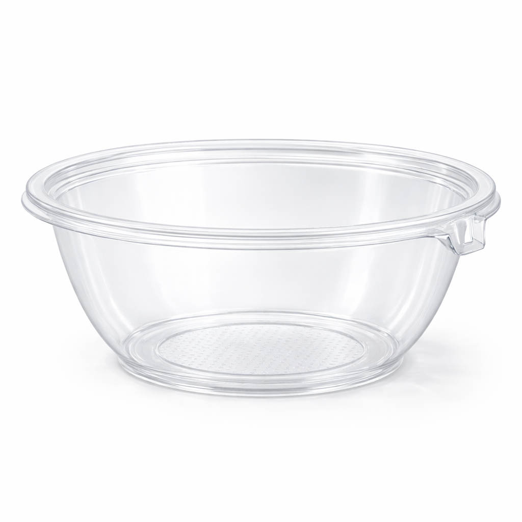 Clear plastic bowl on a white background