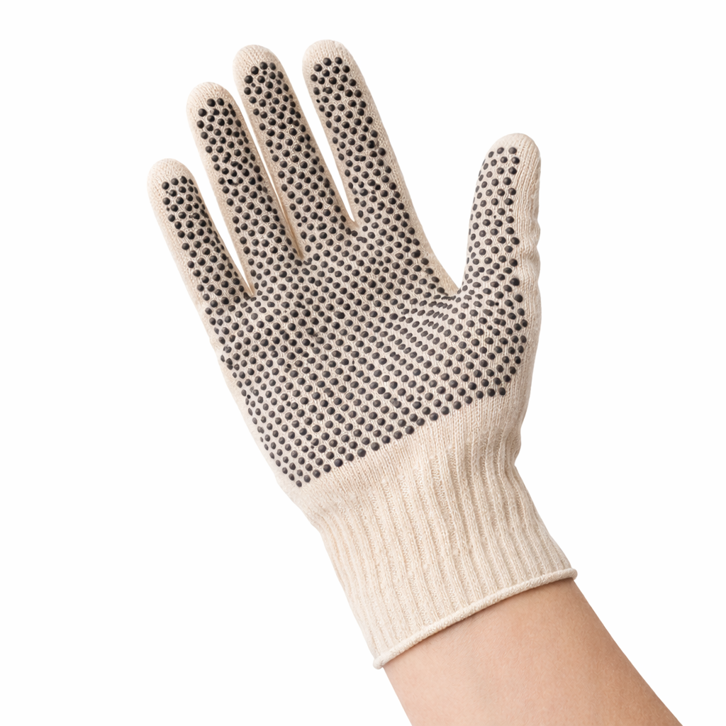 Beige glove with textured palm on a white background