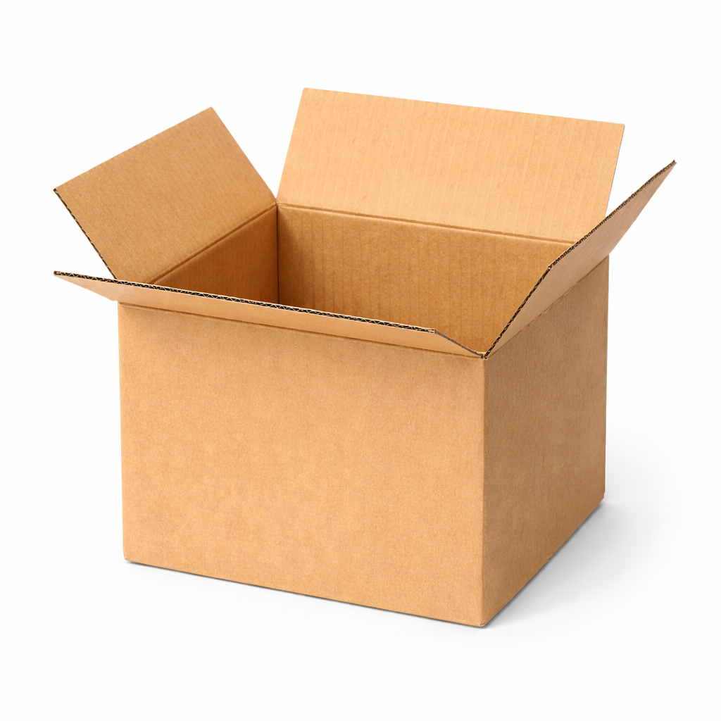 Open cardboard box on a white background