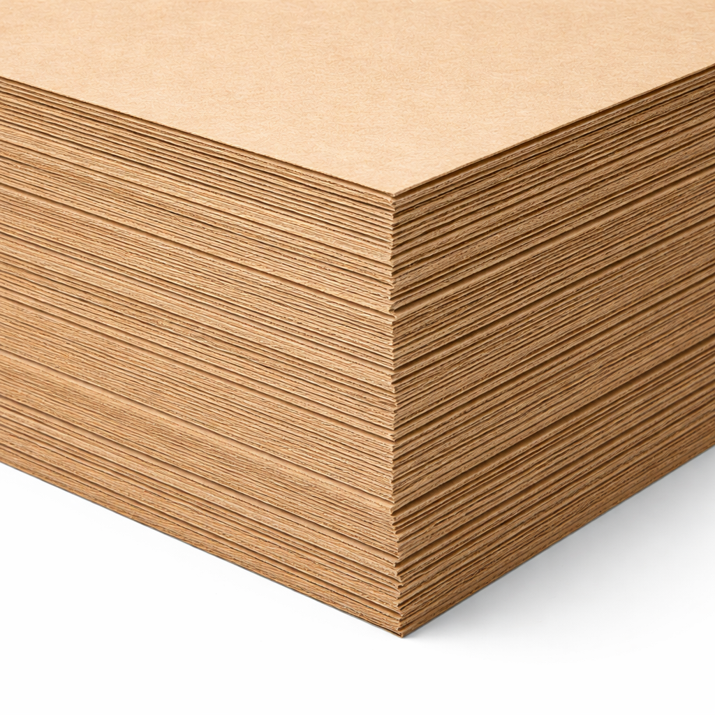 Stack of wooden sheets on a white background