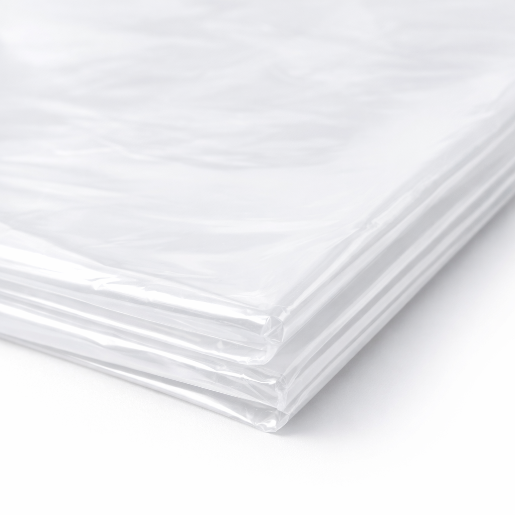 Stack of clear plastic sheets on a white background
