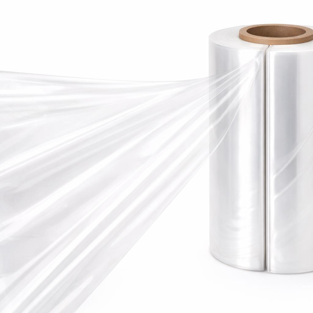 Roll of white shrink film on a white background
