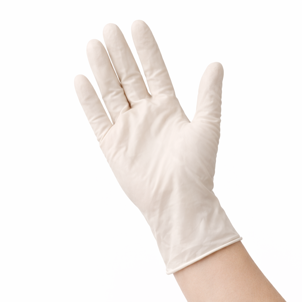 White latex glove on a white background