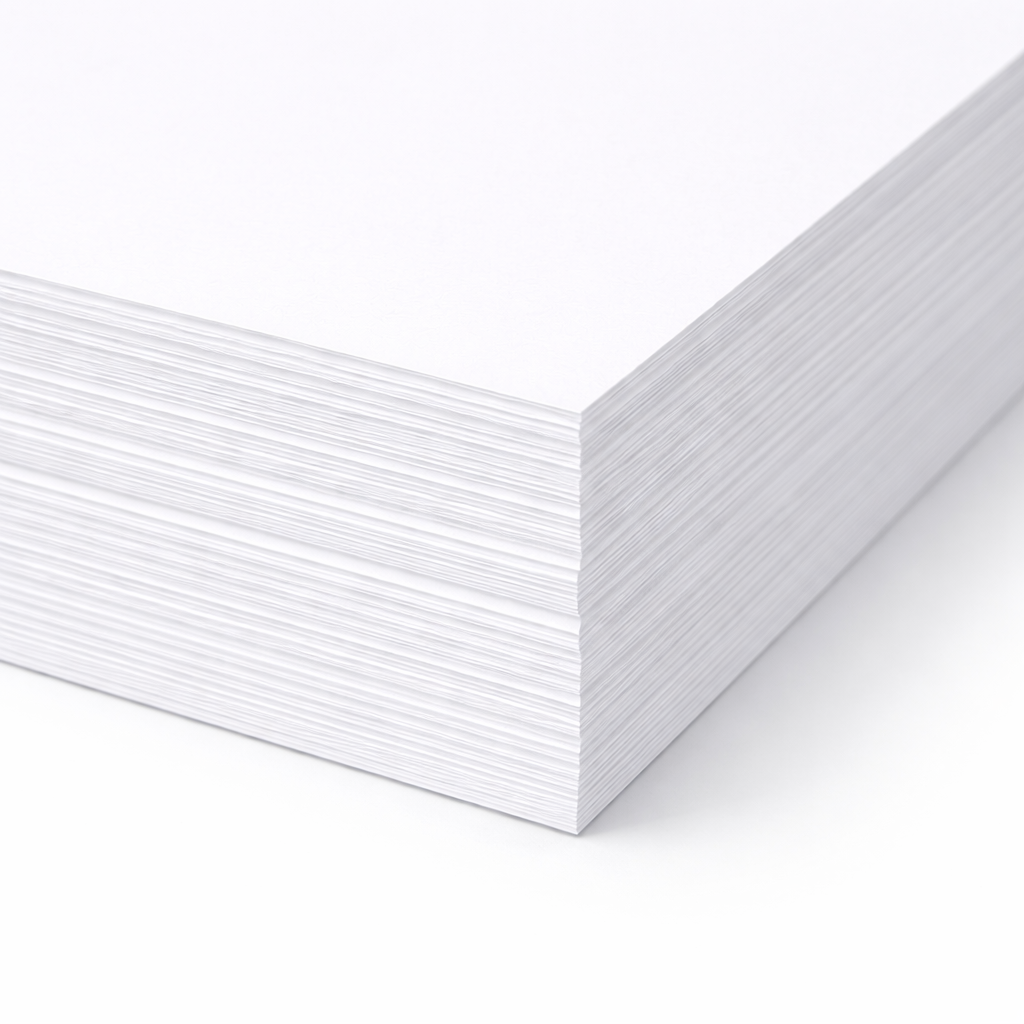 Stack of white paper on a white background