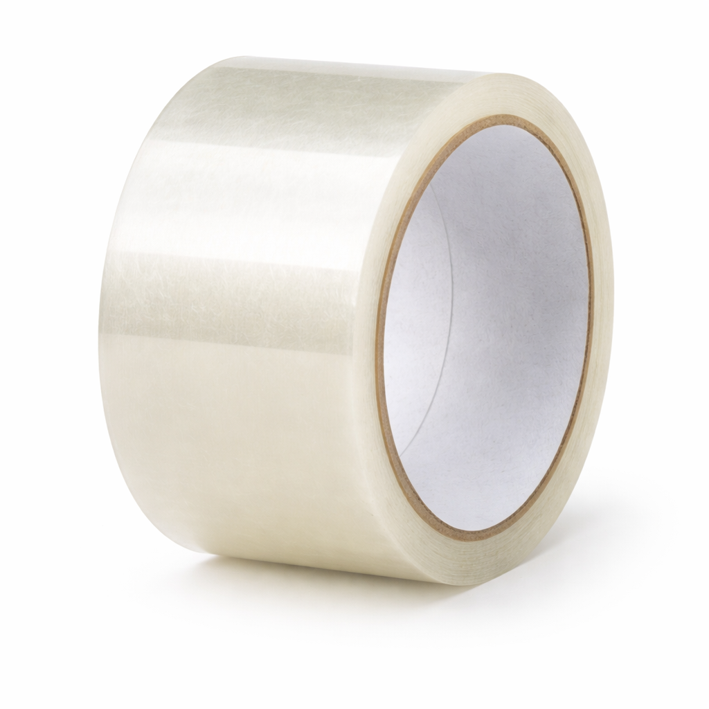 Clear tape roll on a white background