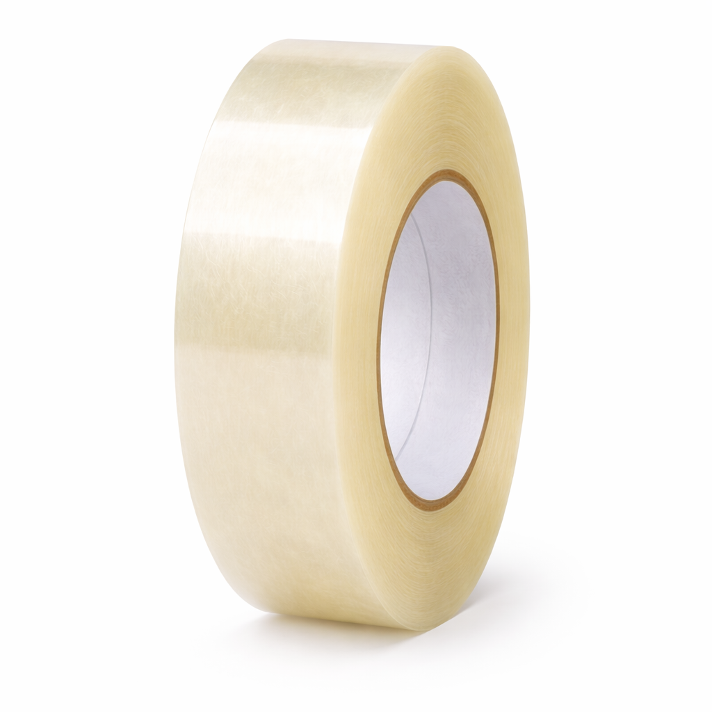 Roll of clear machine tape on a white background
