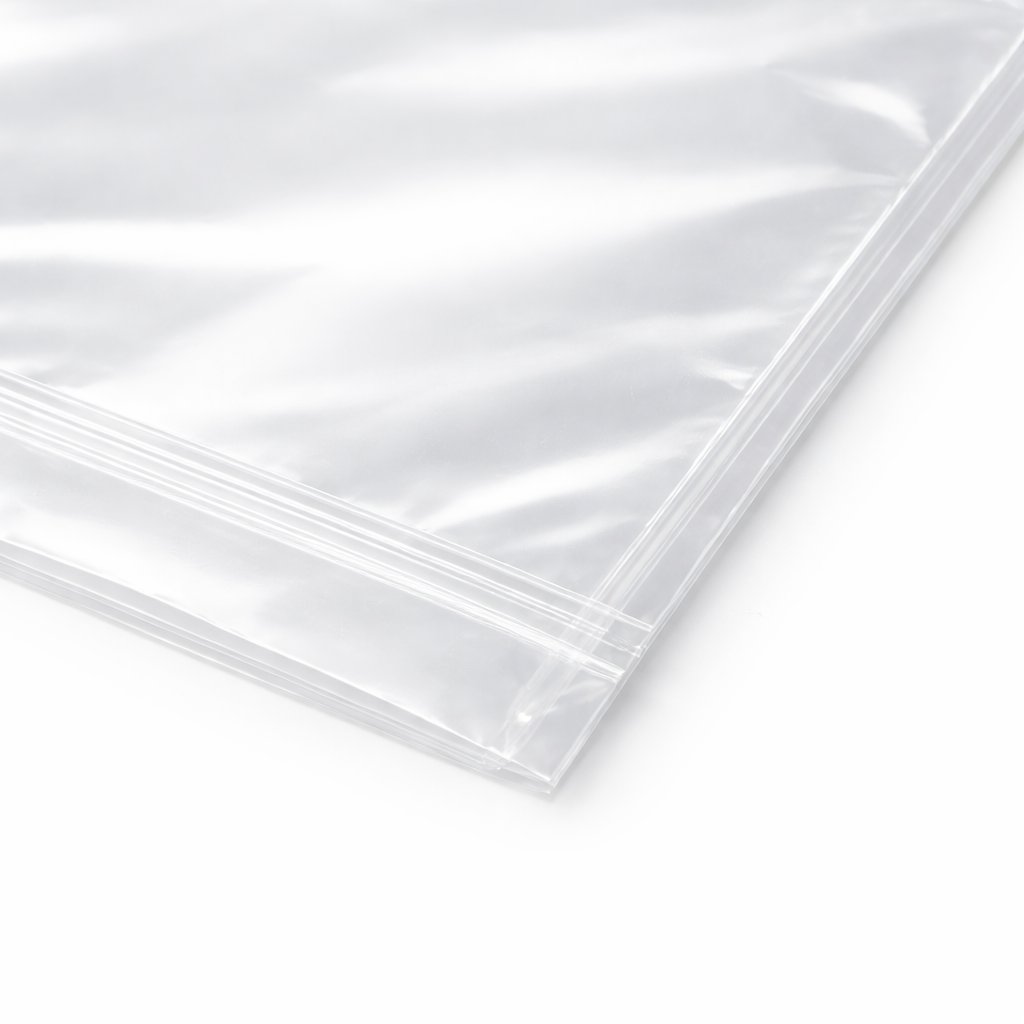 Clear plastic bag on a white background