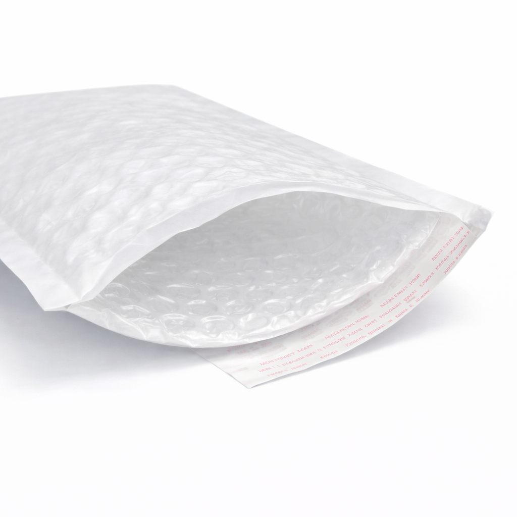 White bubble wrap envelope on a white background