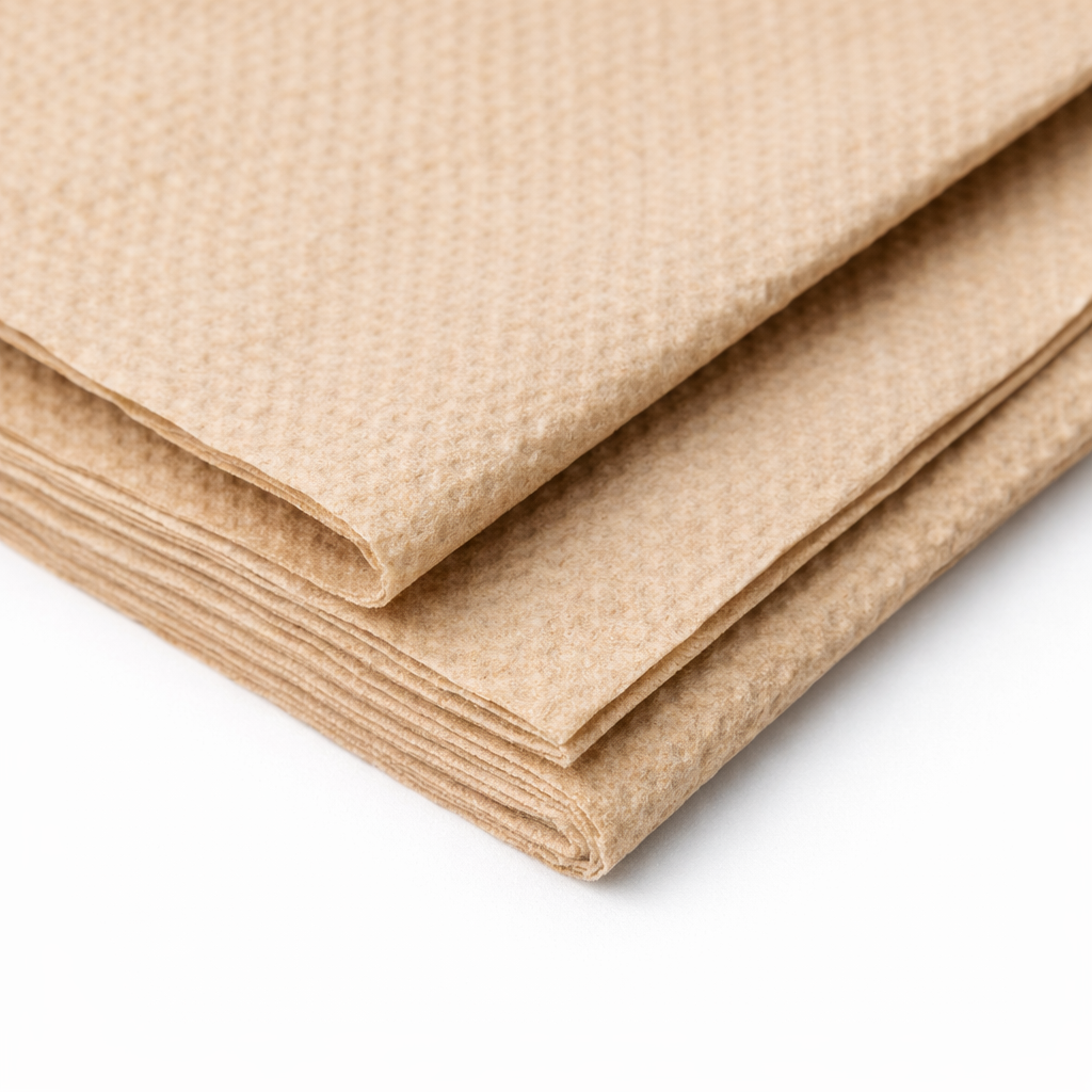 Folded beige fabric on a white background