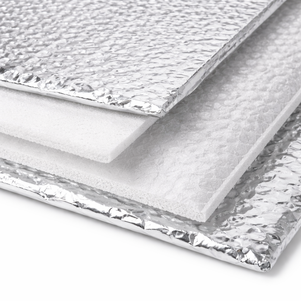 Close-up of a metallic insulation material with reflective surface