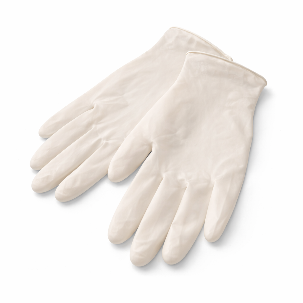 Pair of white gloves on a white background