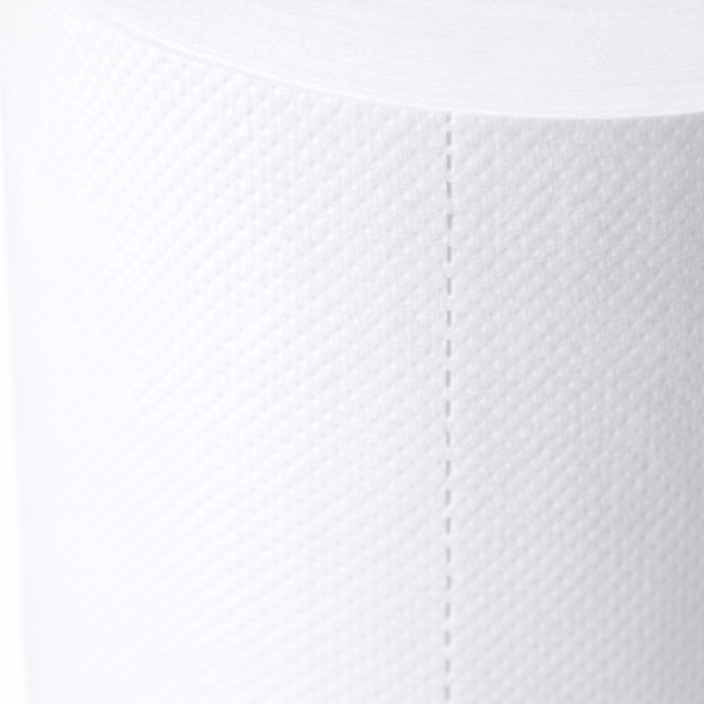 Close-up of a white textured fabric with a visible seam.